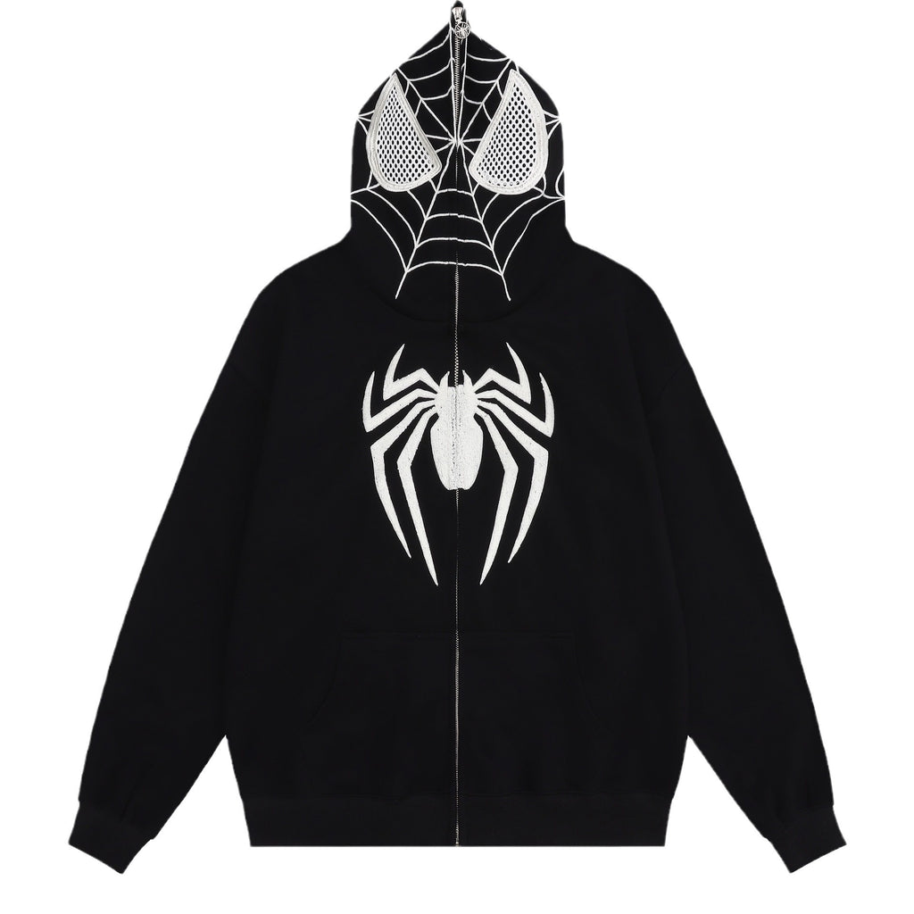 Unique Design Spider-Man Print Hooded Sweatshirt Zip-Up Loose Jacket for Men