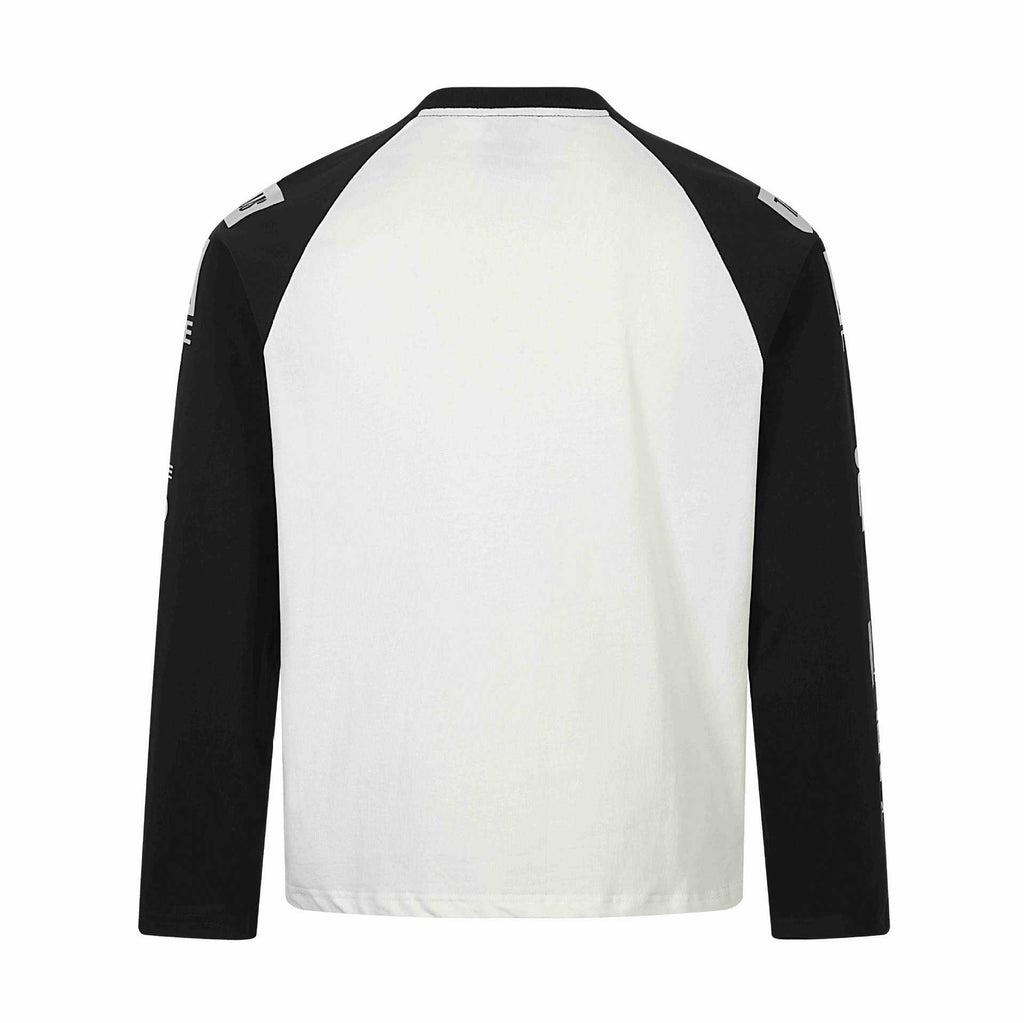 Graphic T-Shirt with Music Note Print, Color Block Drop Shoulder, Loose Fit Long Sleeve