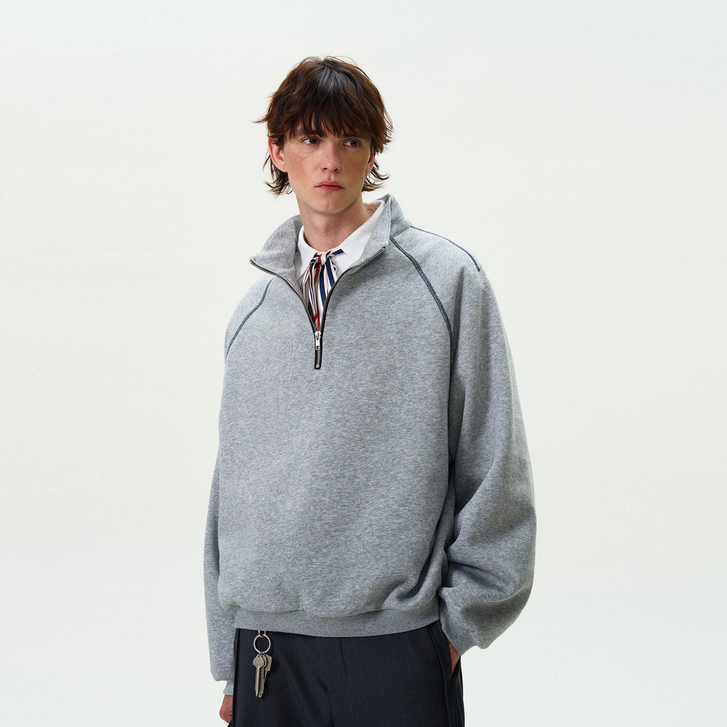 Retro half height zipper long sleeved sweatshirt for men and women