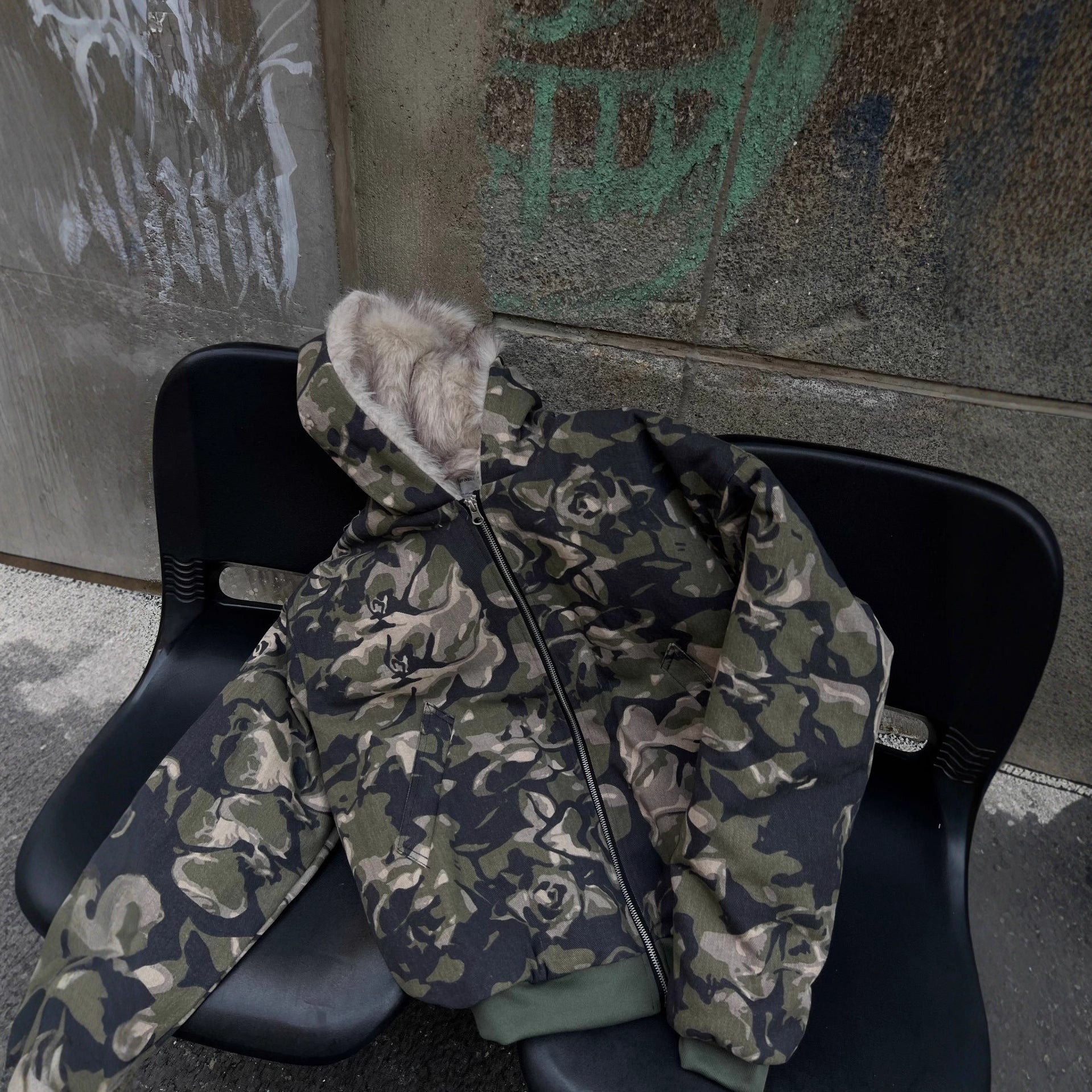 Workwear camouflage fur collar cotton jacket for men