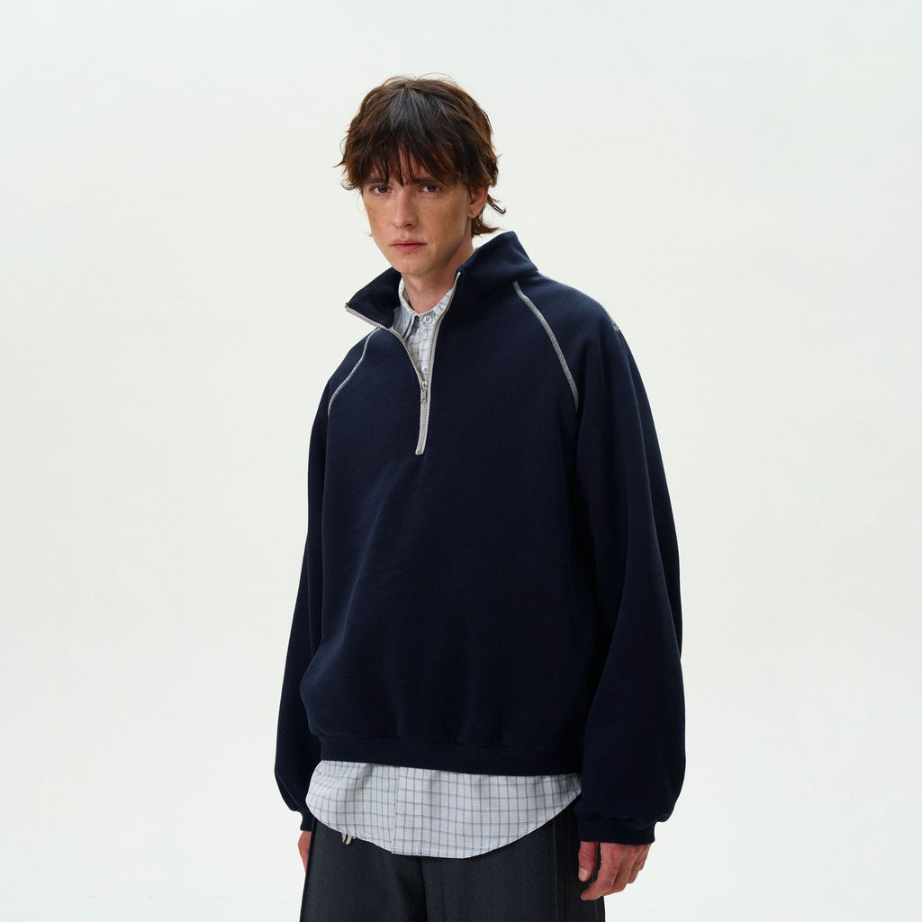 Retro half height zipper long sleeved sweatshirt for men and women