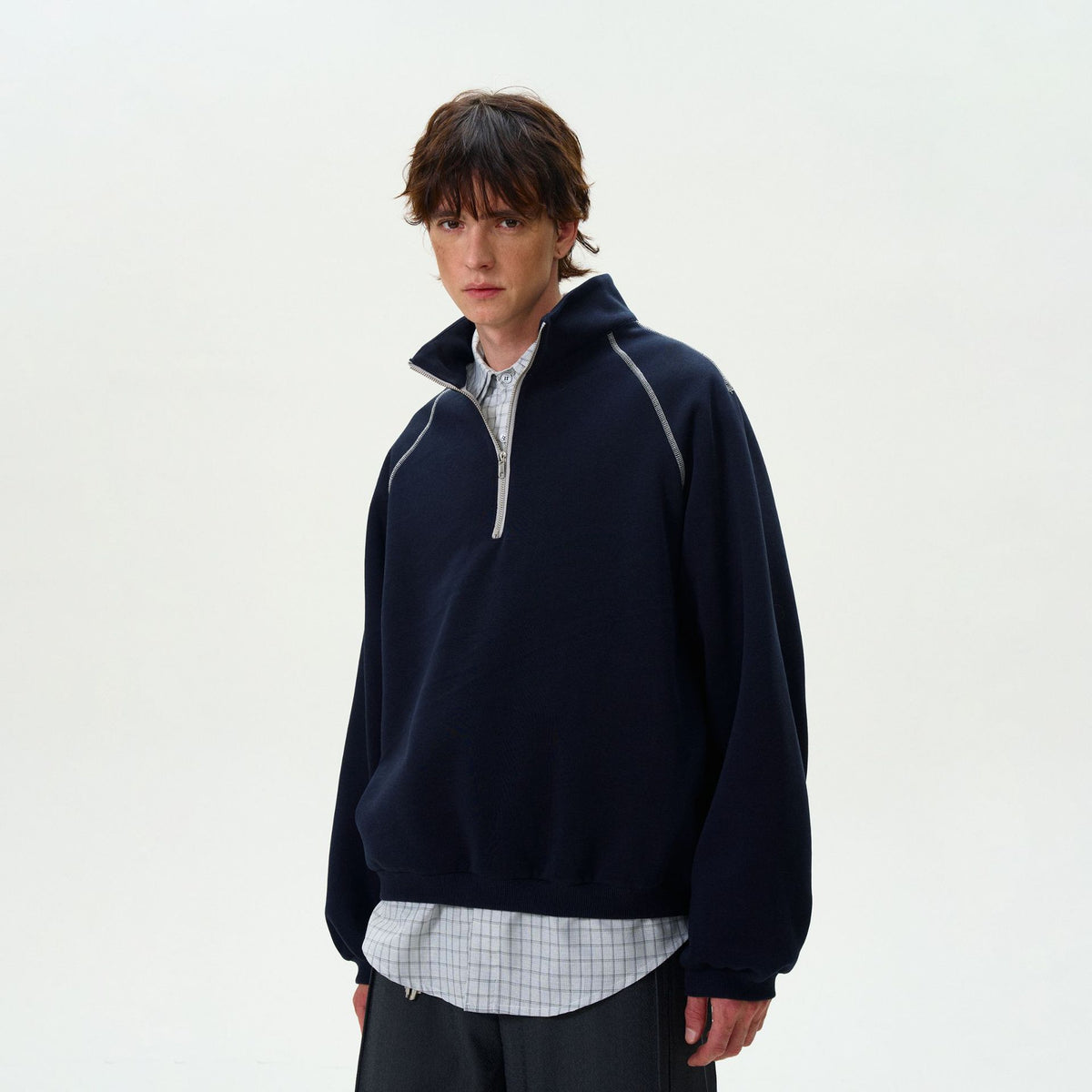 Retro half height zipper long sleeved sweatshirt for men and women