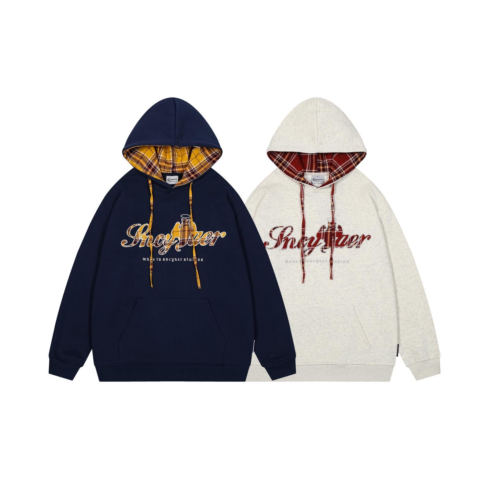 Checkered embroidery hooded sweatshirt for men and women