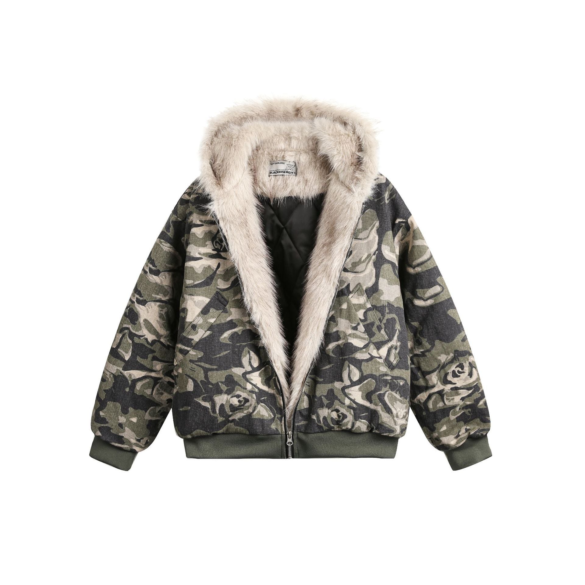 Workwear camouflage fur collar cotton jacket for men