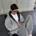 Double zipper hooded sweatshirt jacket for men