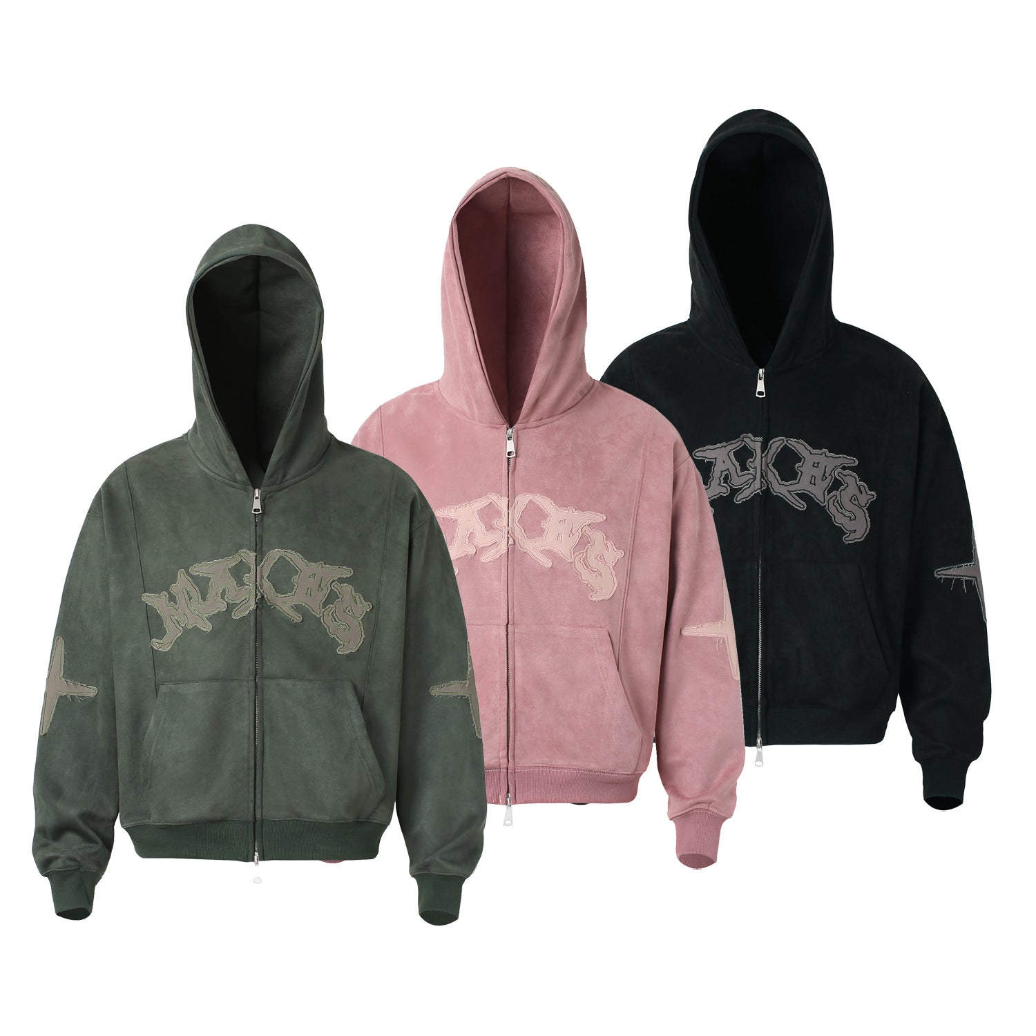 Suede cross patch hooded sweatshirt for men