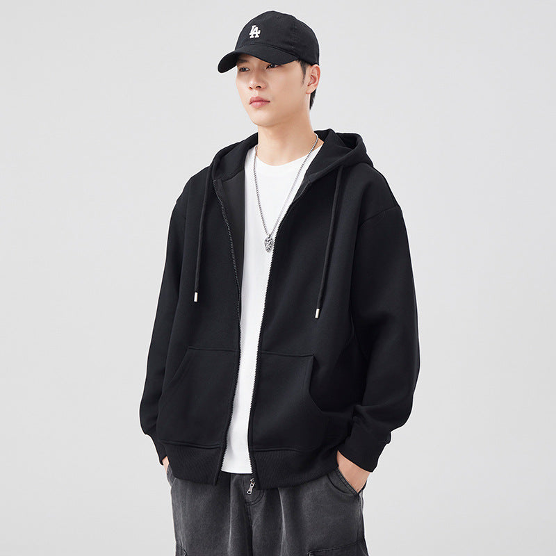Style Heavyweight Casual Loose Zip-Up Hooded Sweatshirt for Men