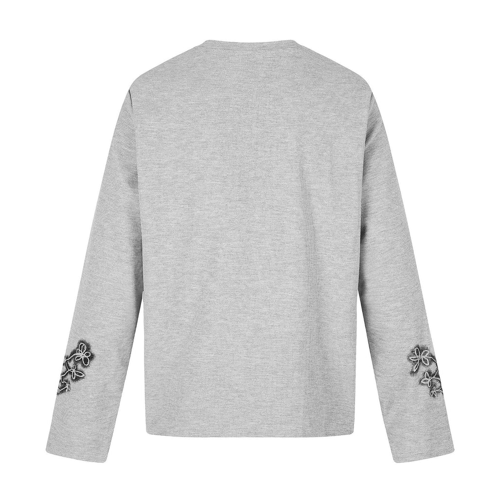Printed Floral Long Sleeve Royal Court Style Loose Fit T-Shirt