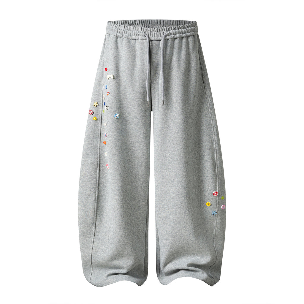 Childlike Handmade Button Decorated Sweatpants Loose Wide Leg Sweet Girl Style Casual Long Pants