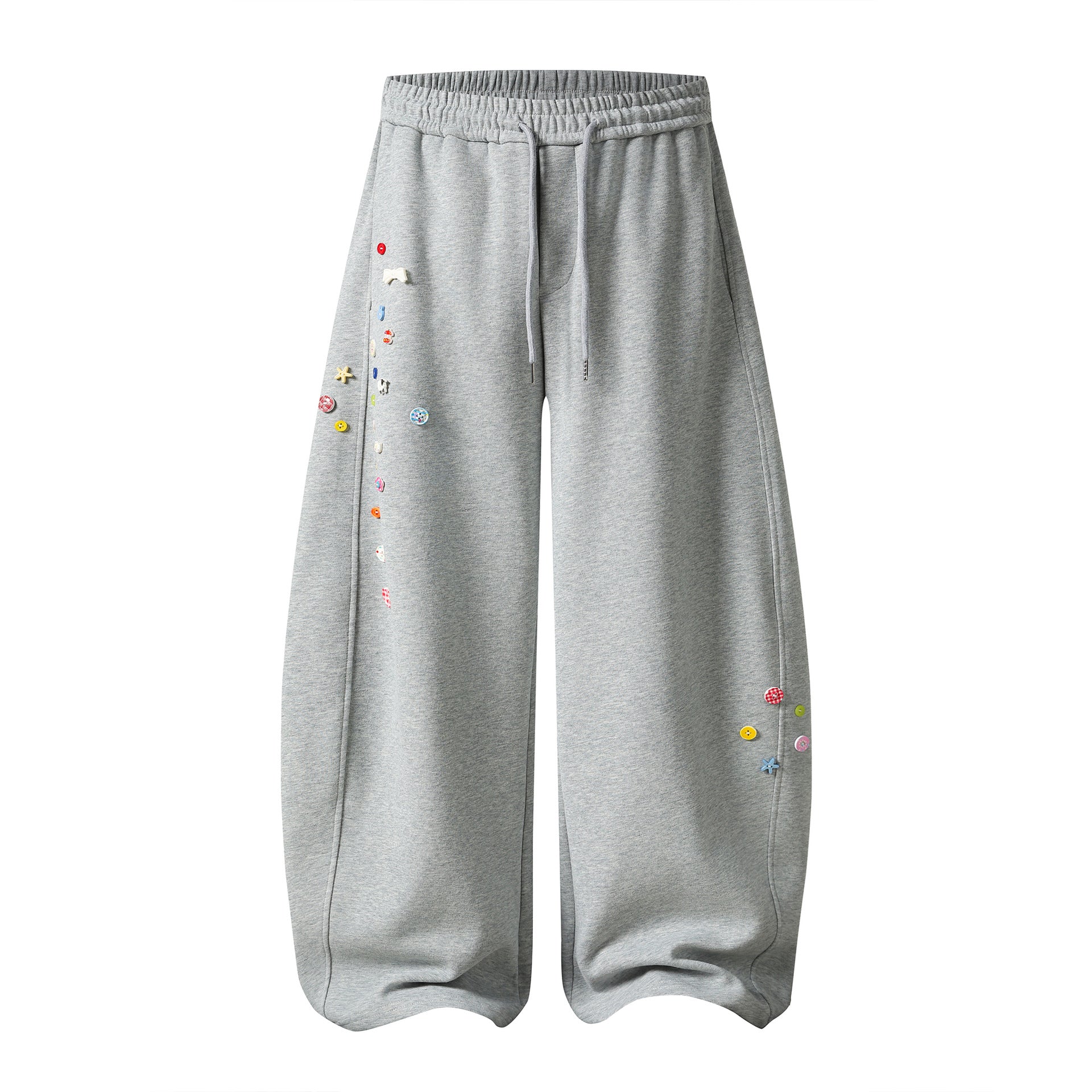 Childlike Handmade Button Decorated Sweatpants Loose Wide Leg Sweet Girl Style Casual Long Pants