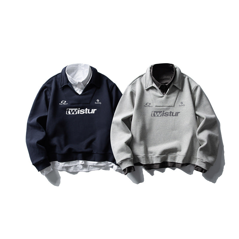Retro Brand Two-Piece Collar Deconstructed Hoodie Men