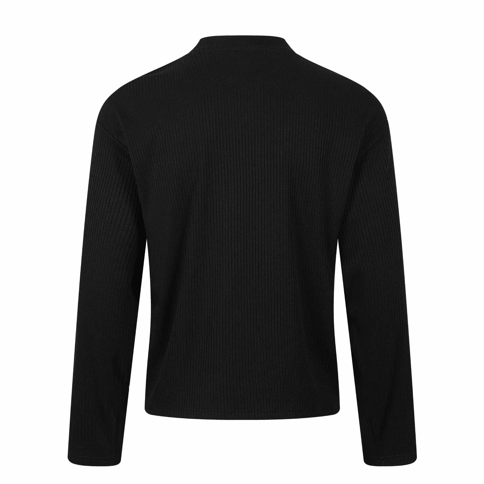 Long Sleeve Regular Shoulder  Distressed Printing Ribbed Texture  T-Shirt