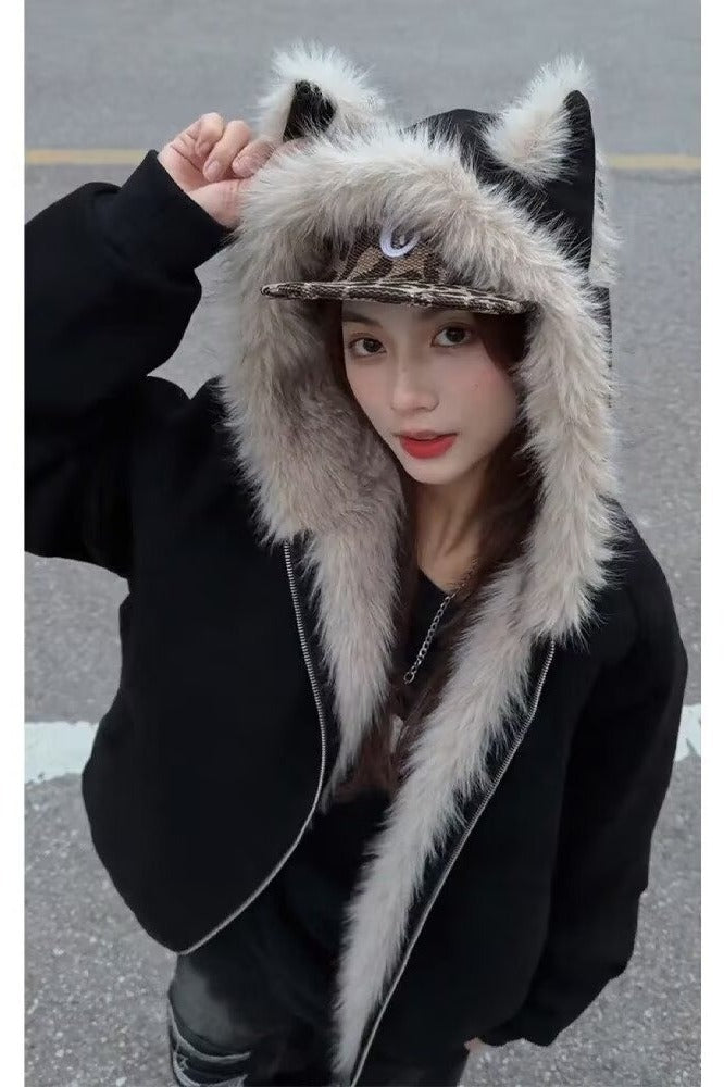 Furry Hooded Cat-Ear Coat for Men and Women
