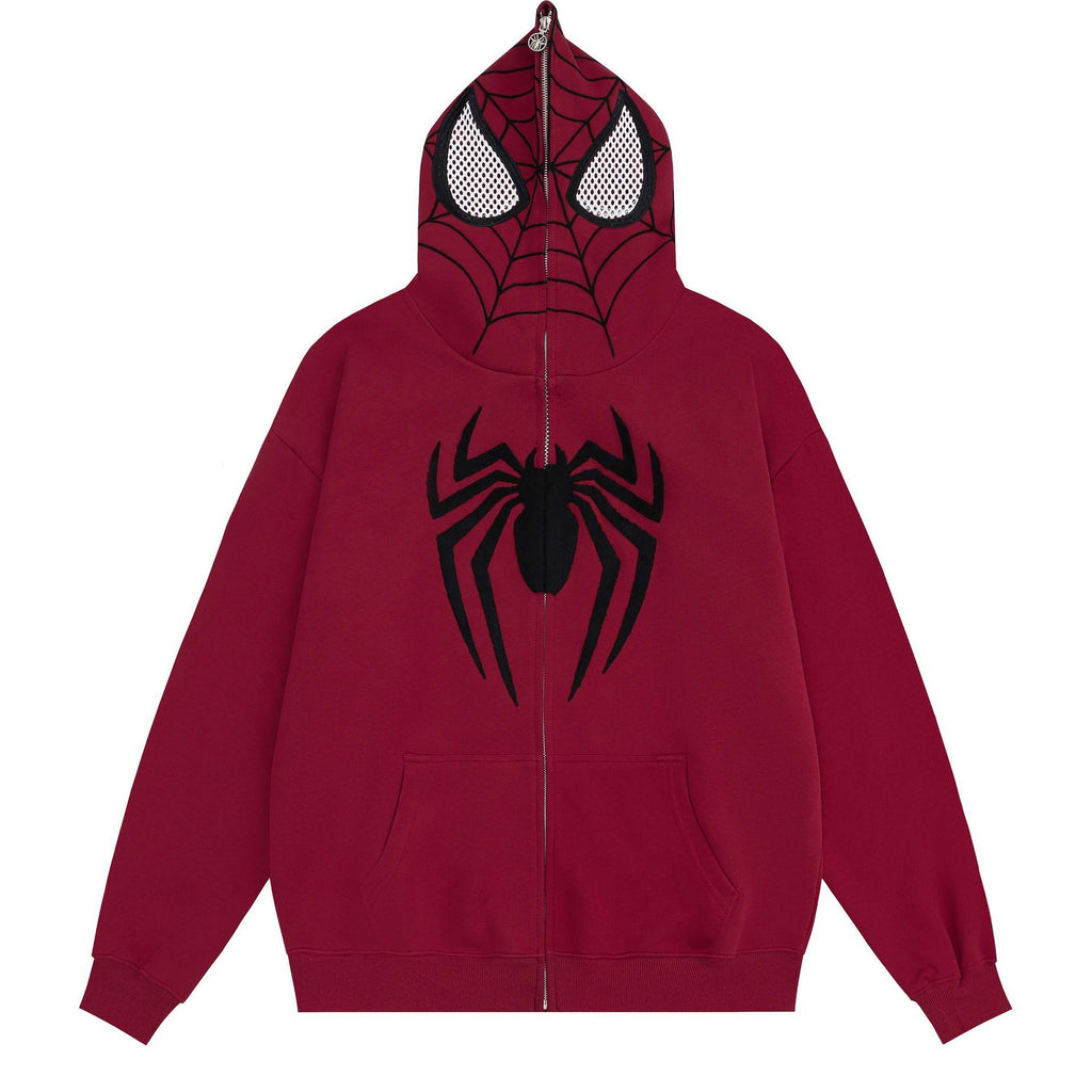Unique Design Spider-Man Print Hooded Sweatshirt Zip-Up Loose Jacket for Men