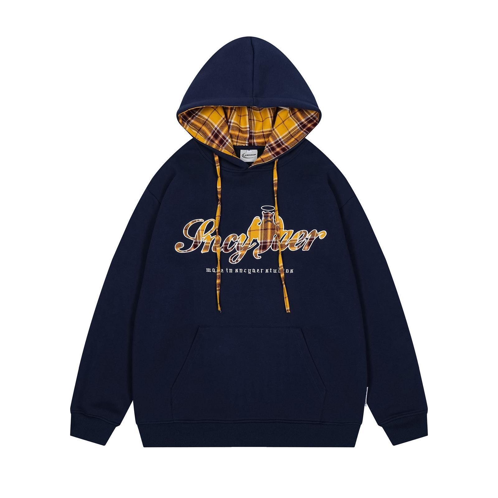 Checkered embroidery hooded sweatshirt for men and women