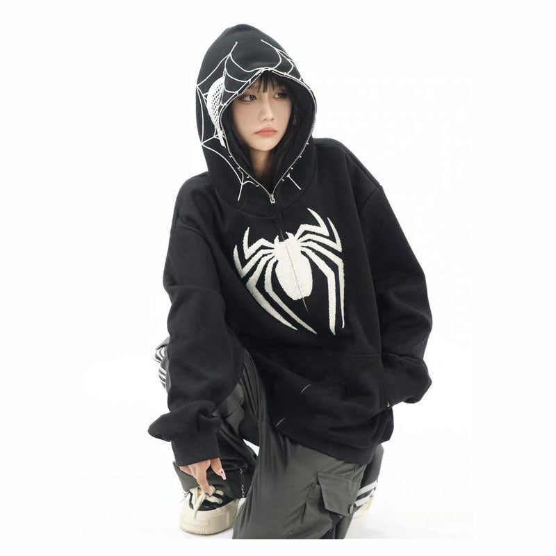 Unique Design Spider-Man Print Hooded Sweatshirt Zip-Up Loose Jacket for Men
