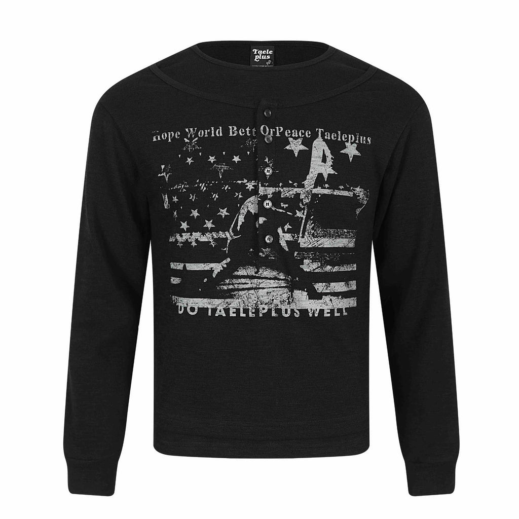 Subculture Fake Two-Piece Spliced Henley Neck Long Sleeve T-Shirt for Men