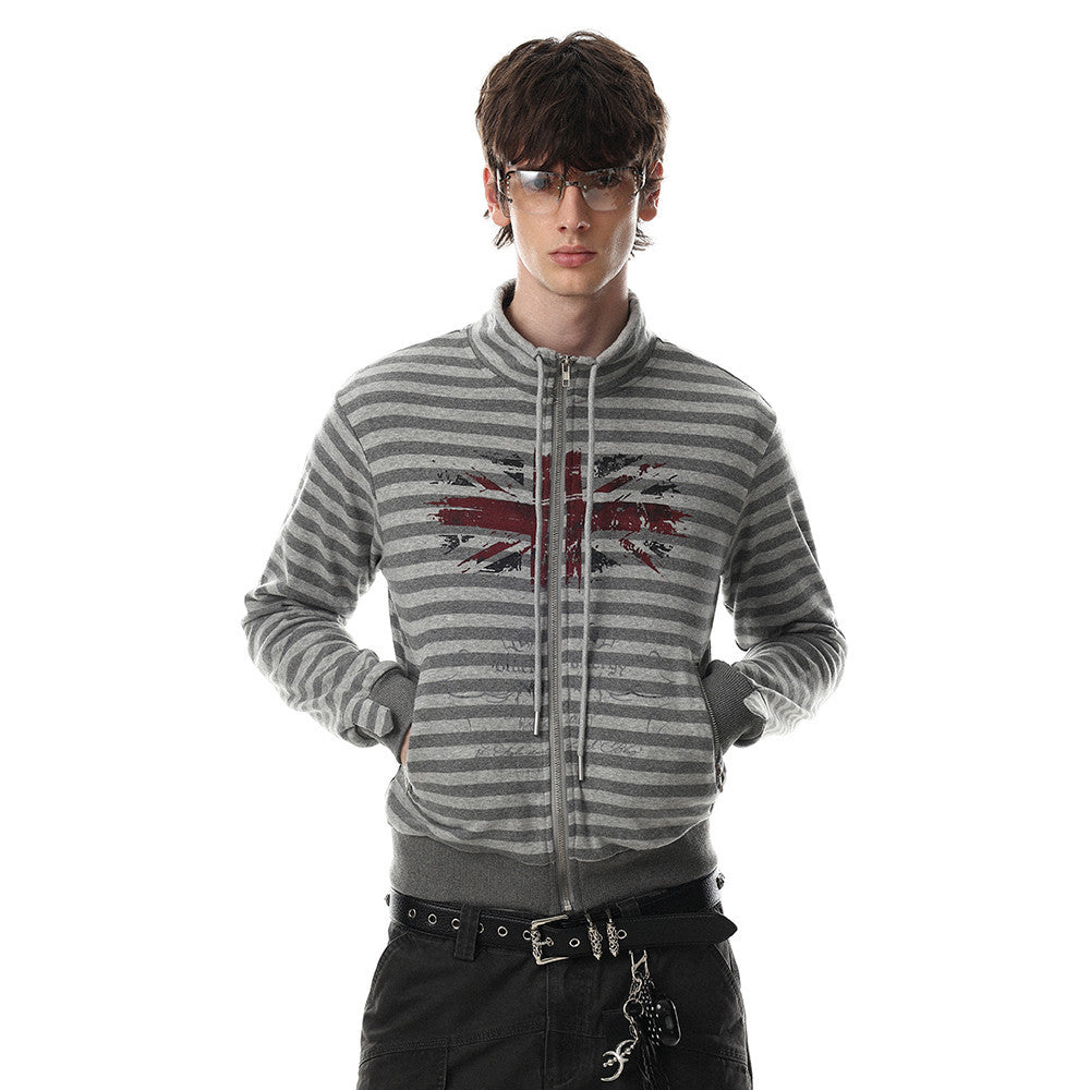 Striped short cardigan sweatshirt
