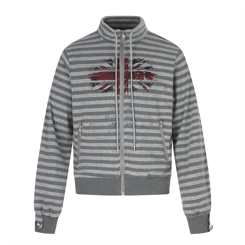 Striped short cardigan sweatshirt