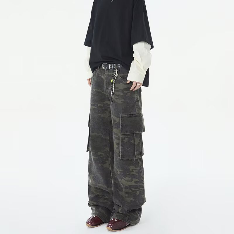 Retro camouflage work pants for men in spring and summer