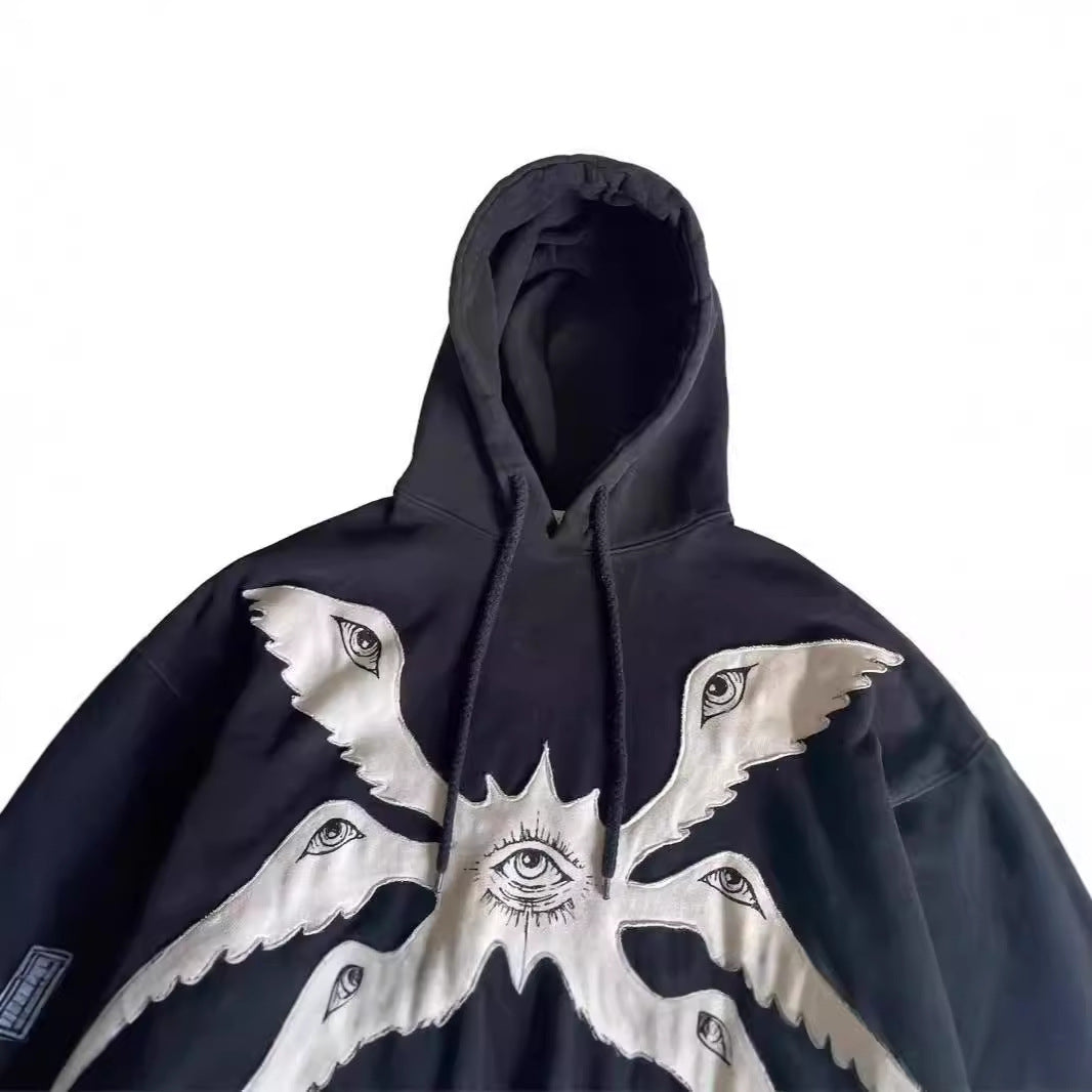 Gothic Dark Angel Wings Patchwork Loose Hoodie for Men and Women