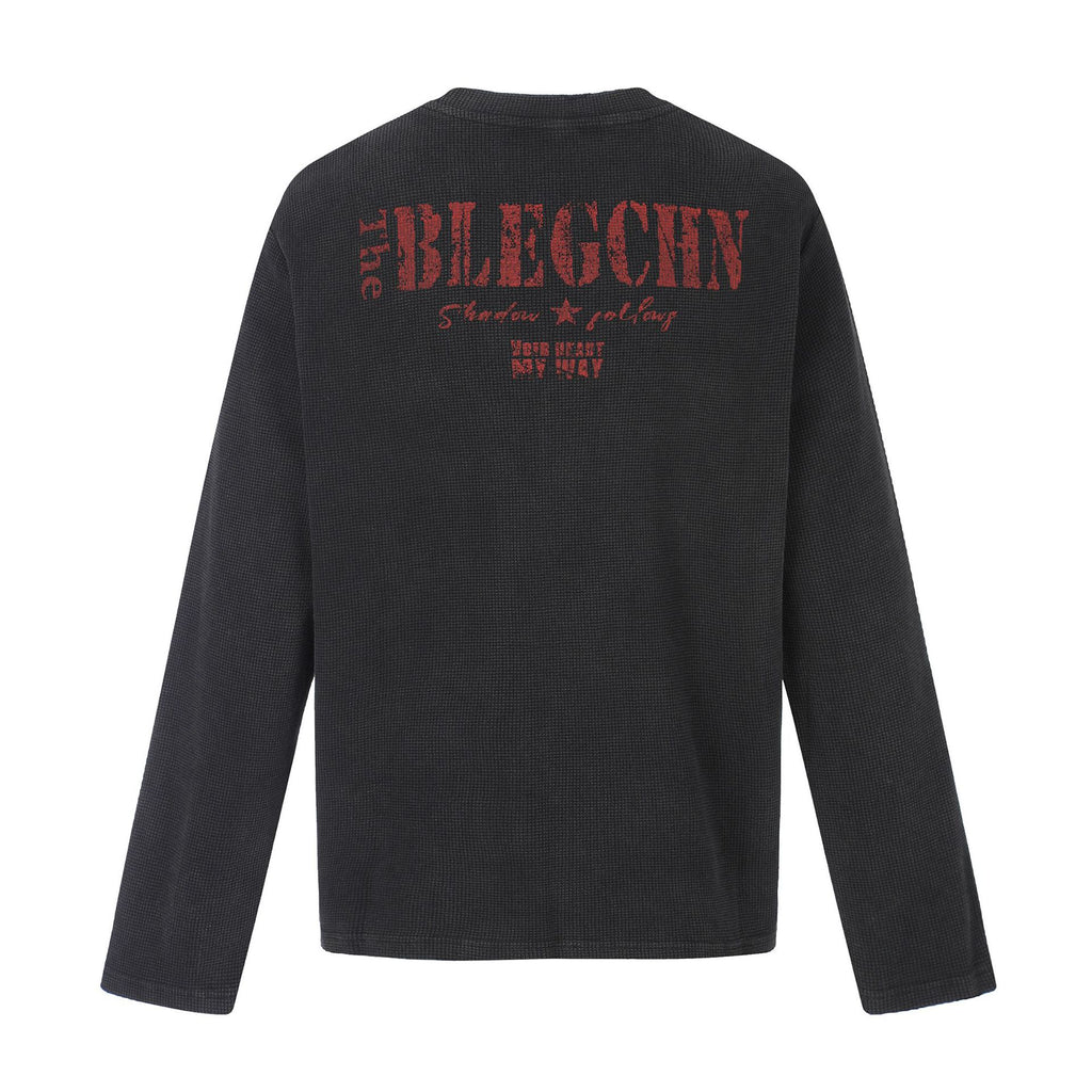 Casual Long Sleeve T-Shirt with Distressed Graphic Print Design