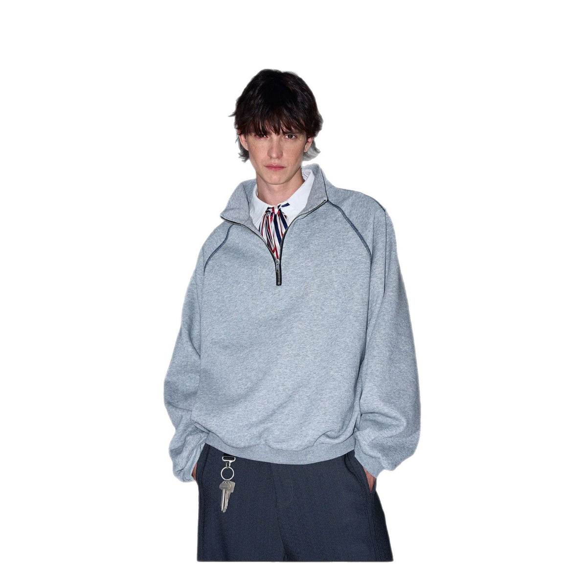 Retro half height zipper long sleeved sweatshirt for men and women
