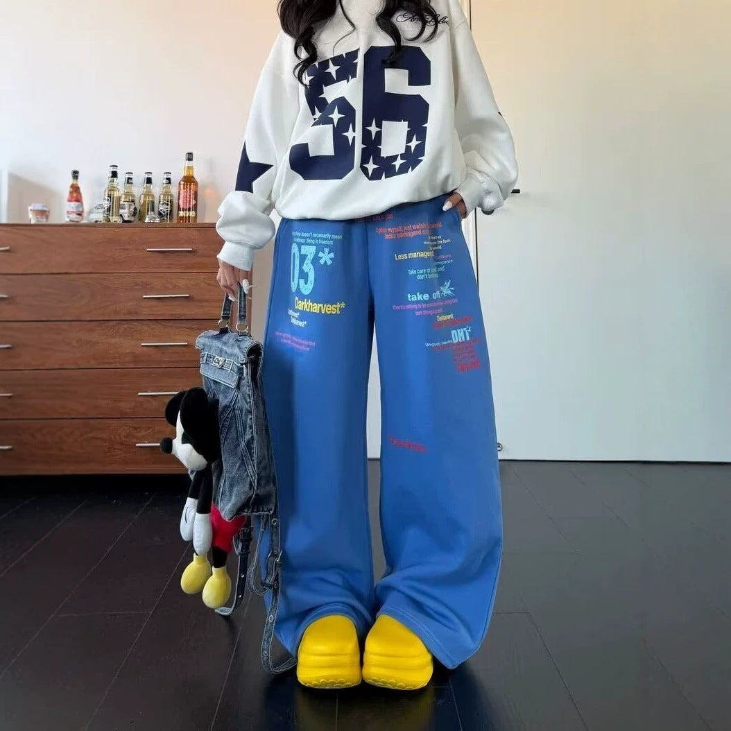 Style Colorful Letter Print Sweatpants for Men and Women