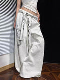 Street Style Pattern Print Detachable Ribbon Multi-Wear Wide Leg Pants