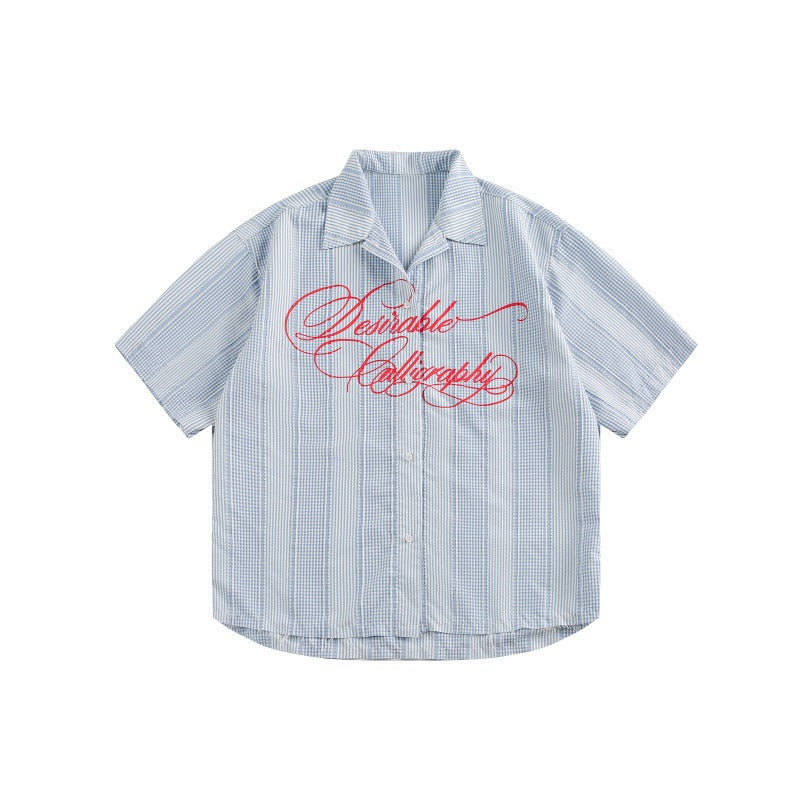 Letter printed loose short sleeved shirt for men