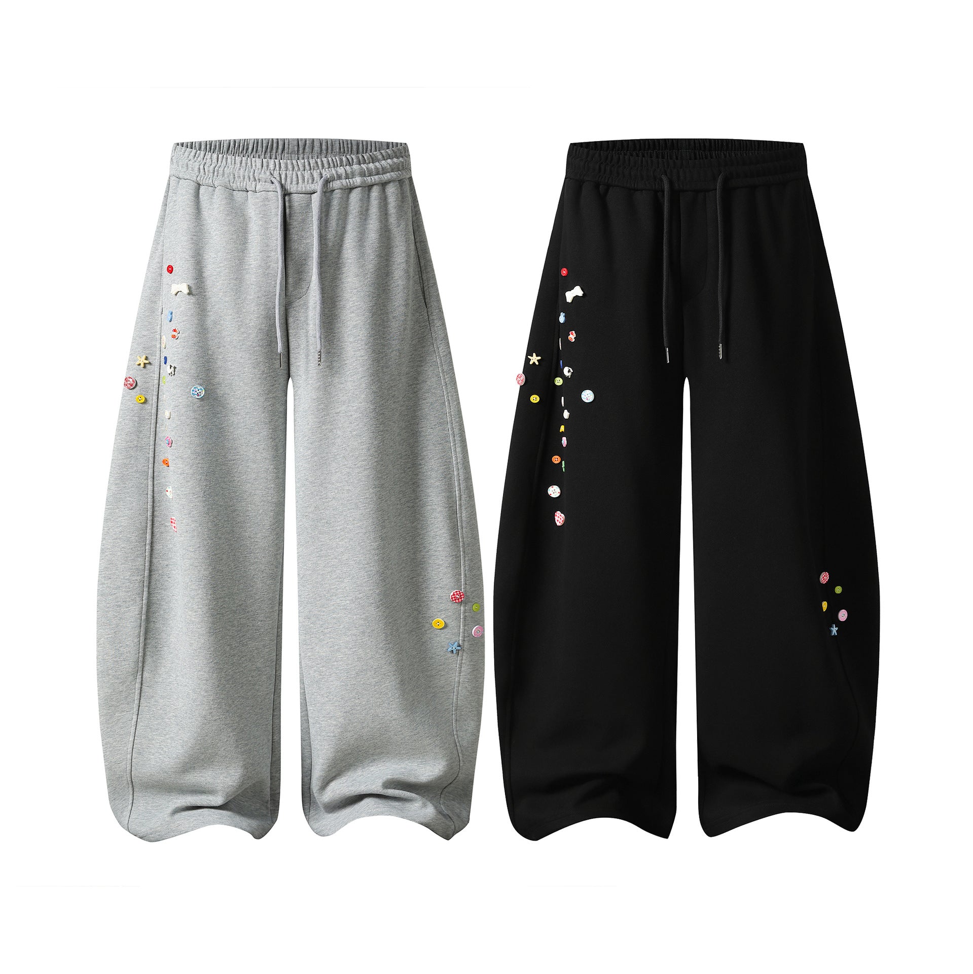 Childlike Handmade Button Decorated Sweatpants Loose Wide Leg Sweet Girl Style Casual Long Pants