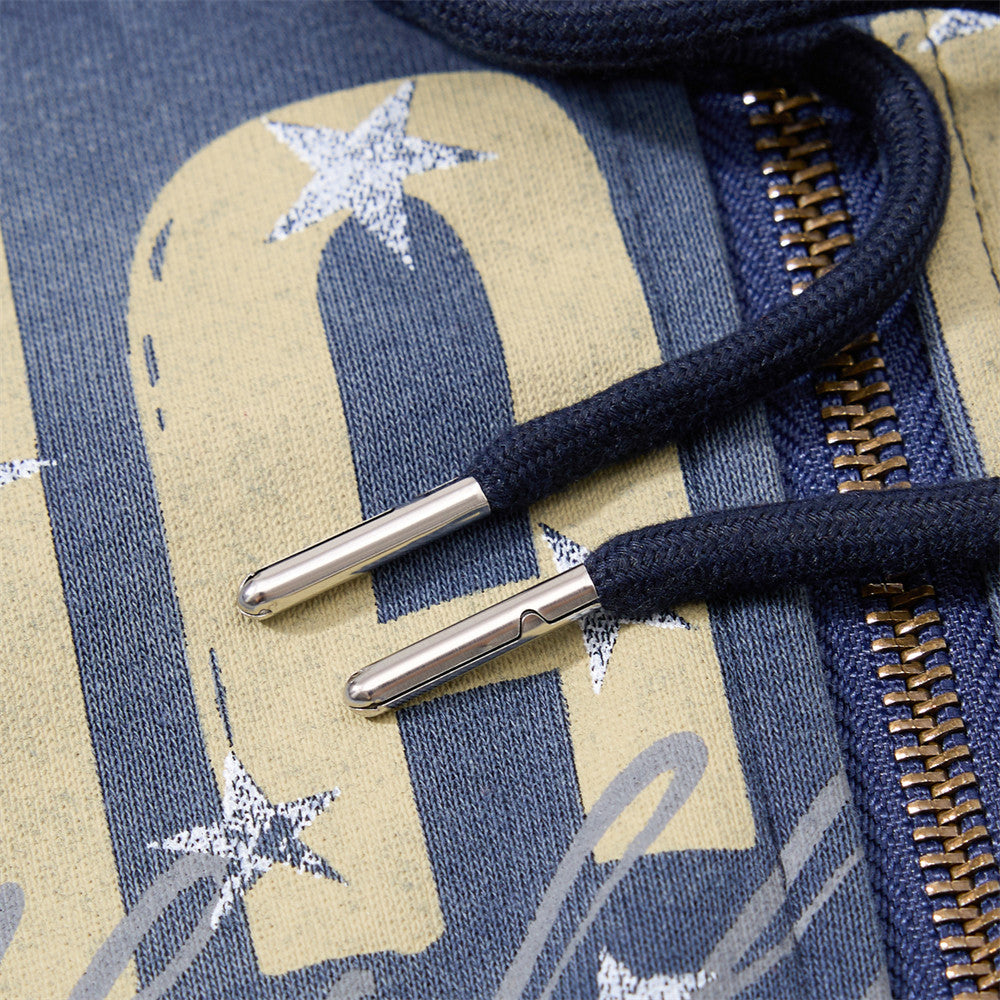Full printed star hooded cardigan sweatshirt