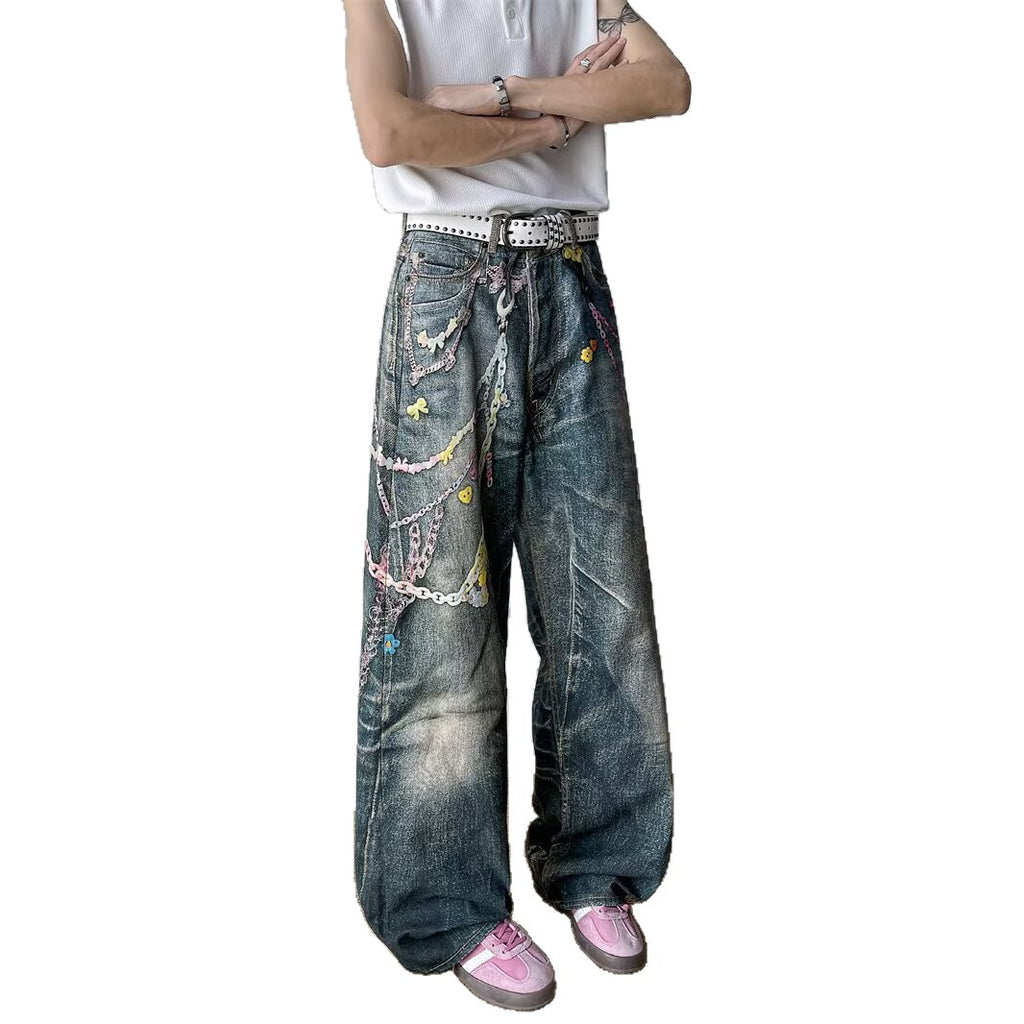 3D digital printed jeans for men in summer