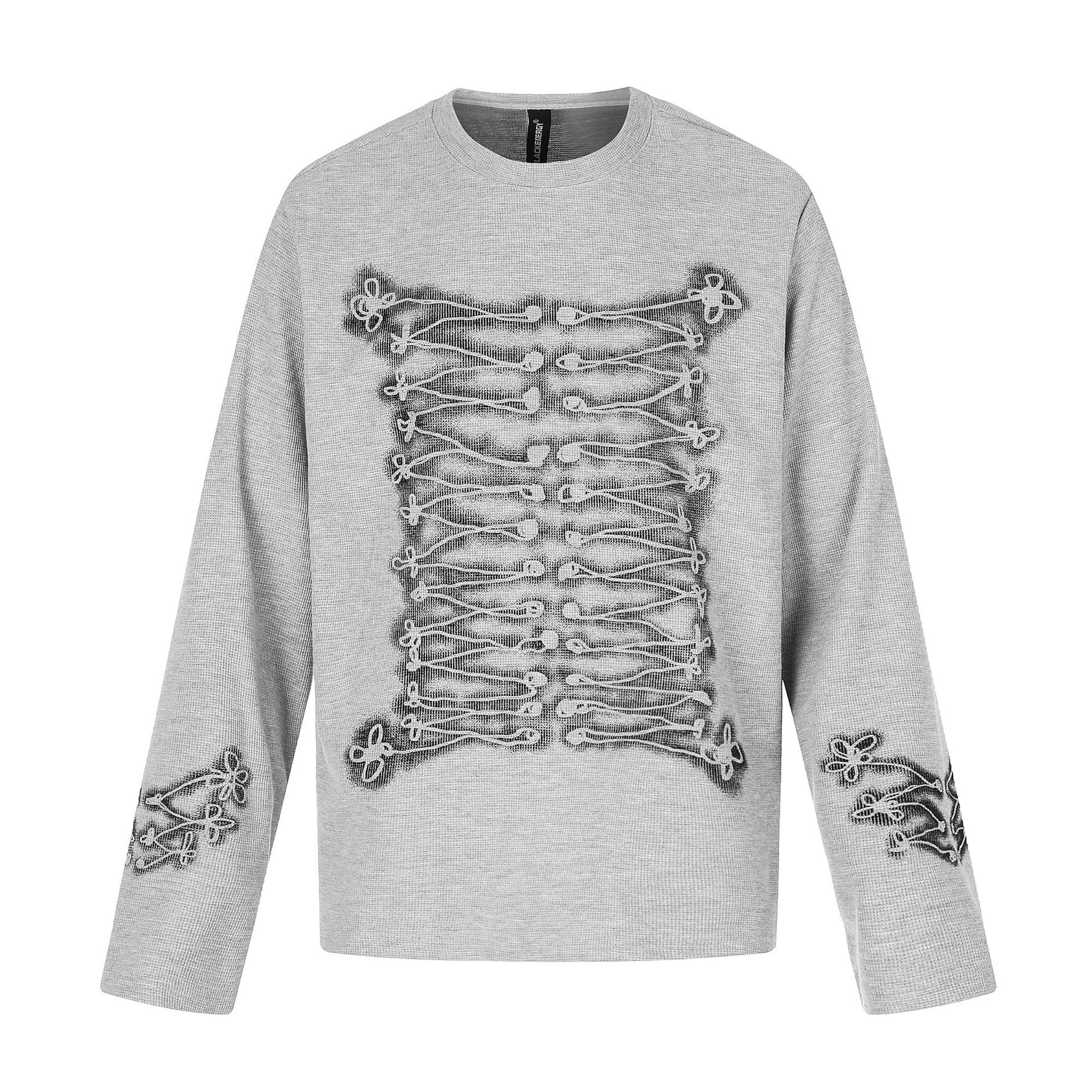 Printed Floral Long Sleeve Royal Court Style Loose Fit T-Shirt