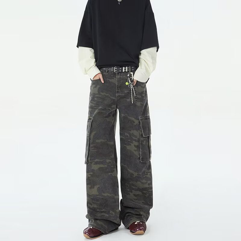 Retro camouflage work pants for men in spring and summer
