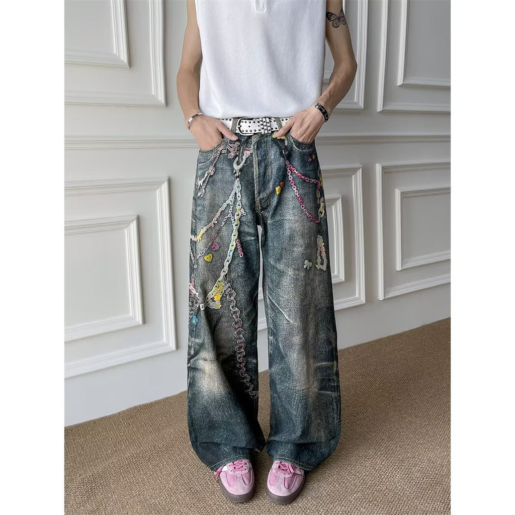3D digital printed jeans for men in summer