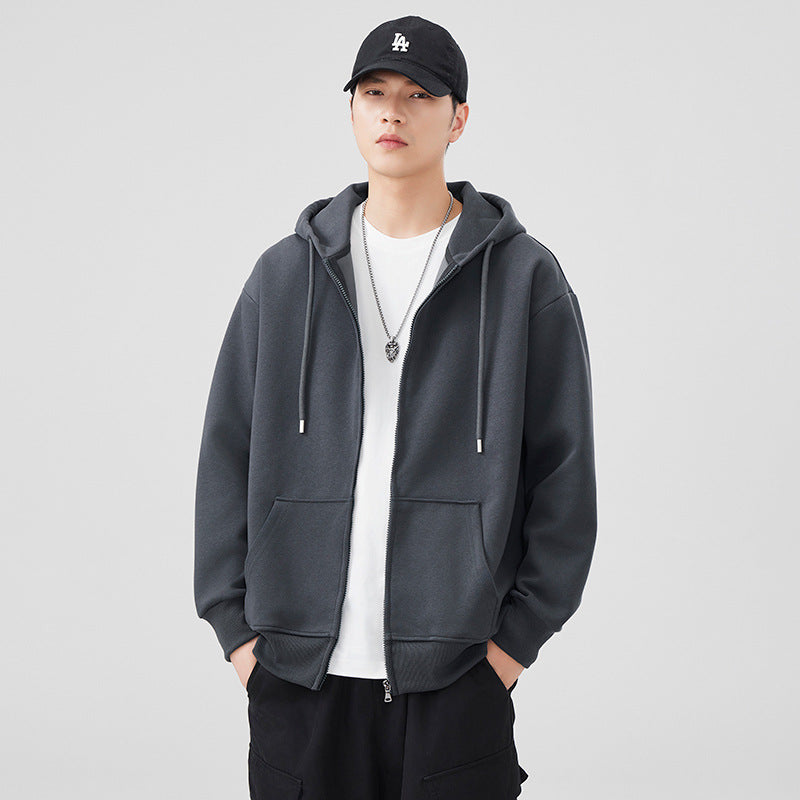 Style Heavyweight Casual Loose Zip-Up Hooded Sweatshirt for Men