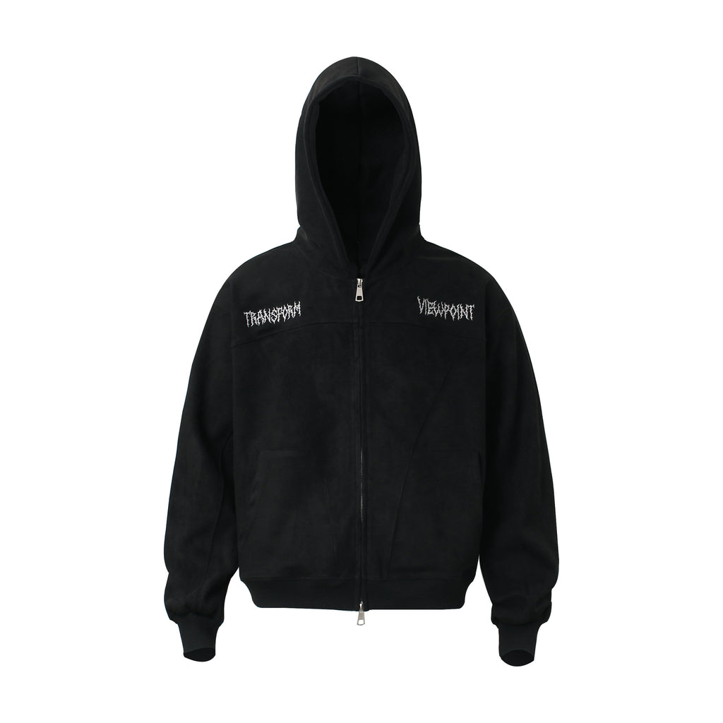 Style Retro Faux Suede Embroidered Hooded Oversized Sweatshirt for Men