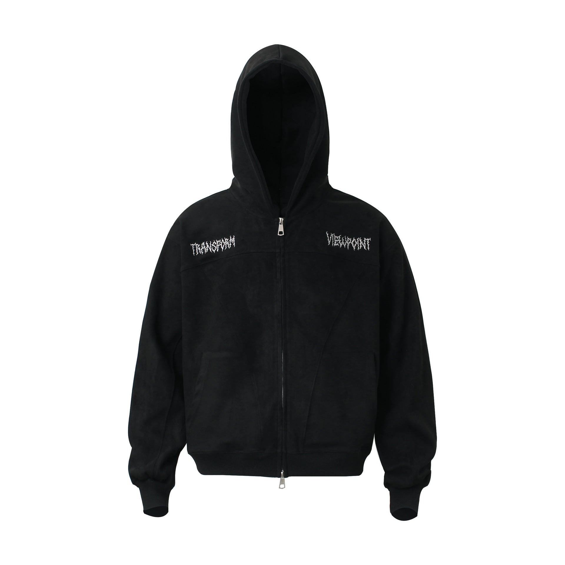 Style Retro Faux Suede Embroidered Hooded Oversized Sweatshirt for Men