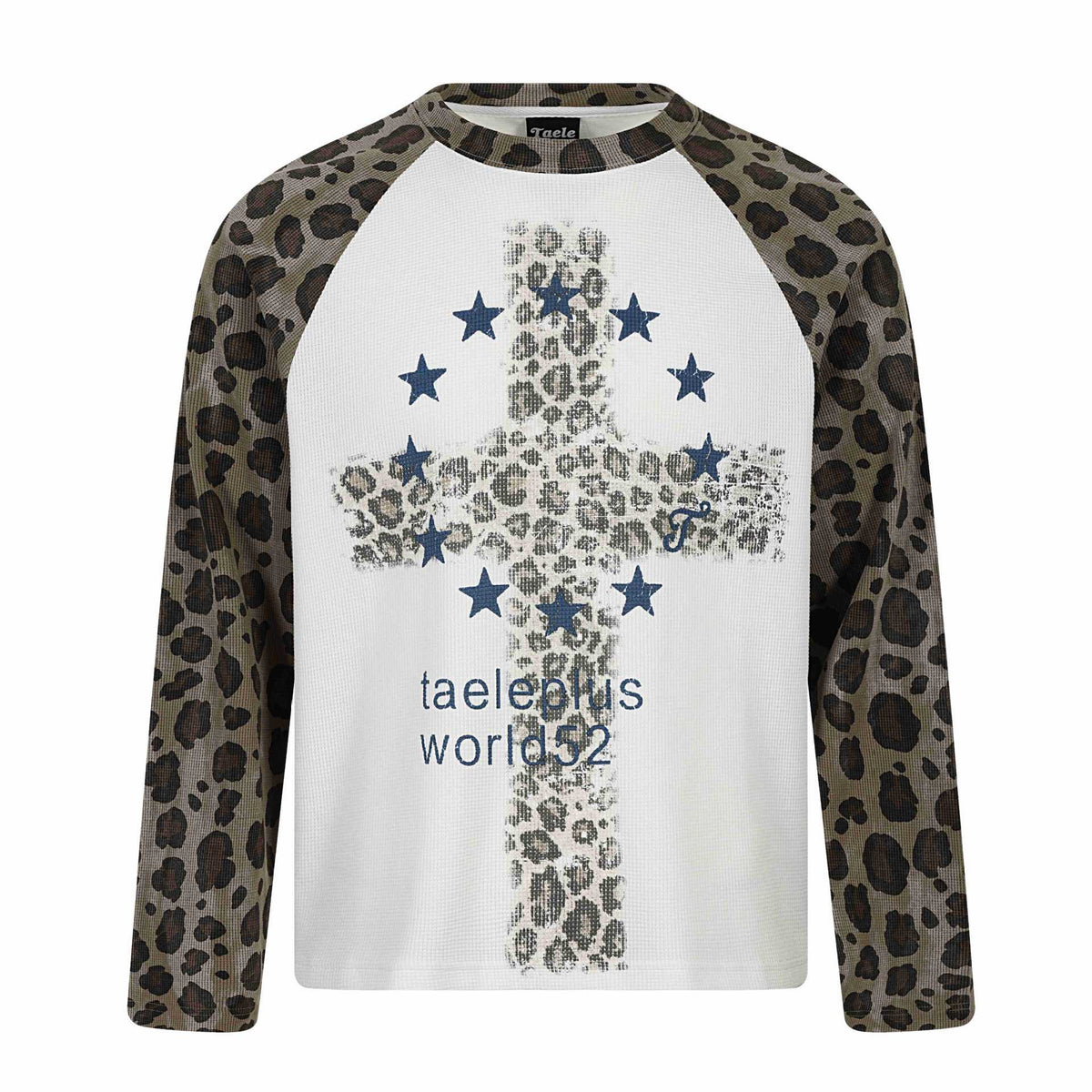 Streetwear Leopard Print Color-Blocked Shoulder Long Sleeve T-Shirt for Men