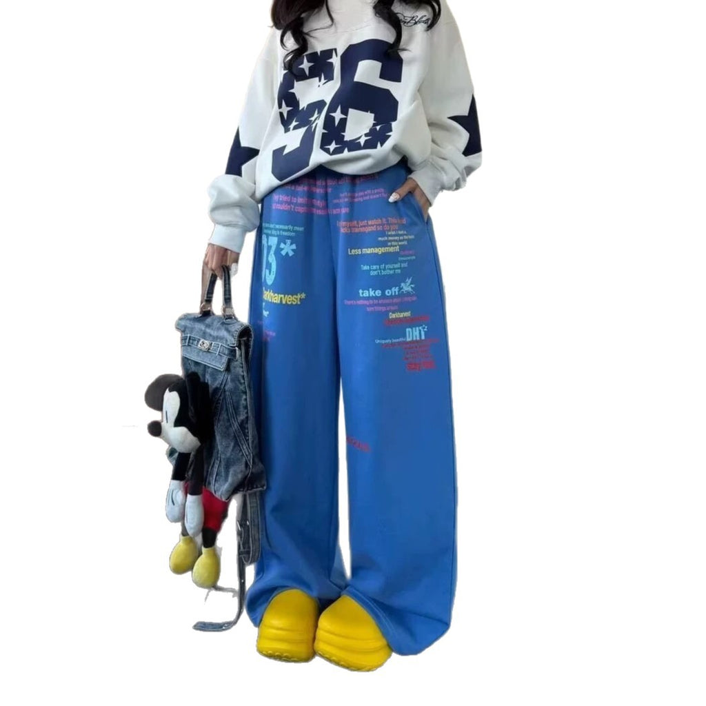 Style Colorful Letter Print Sweatpants for Men and Women