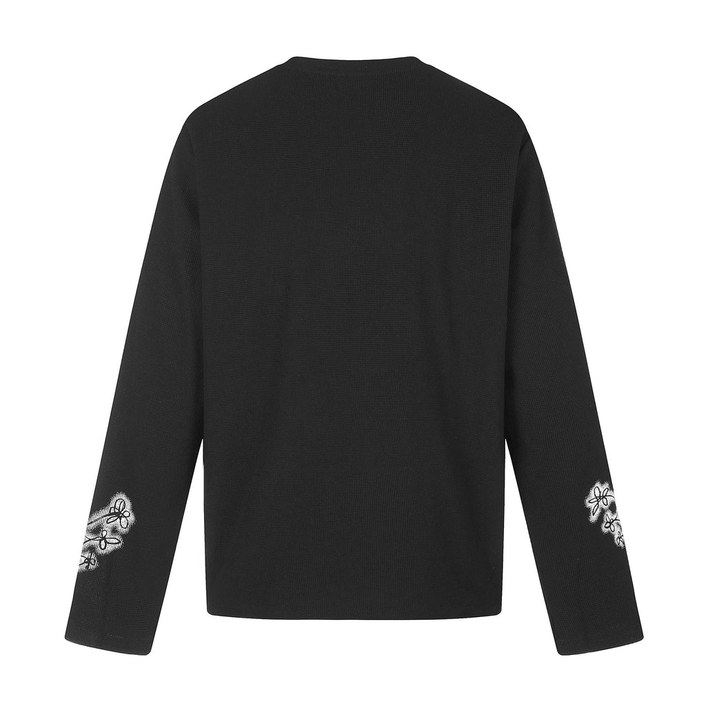 Printed Floral Long Sleeve Royal Court Style Loose Fit T-Shirt
