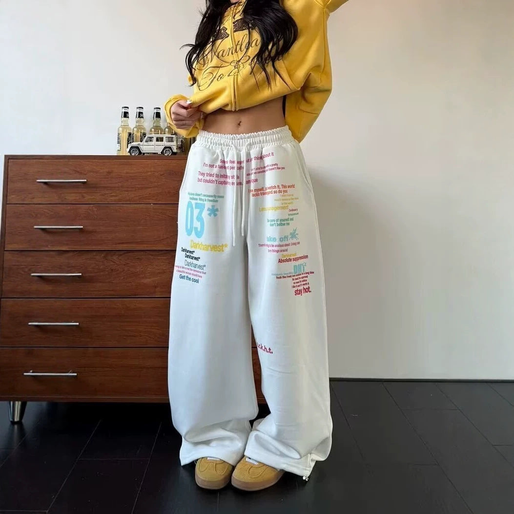 Style Colorful Letter Print Sweatpants for Men and Women