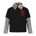 Long Sleeve Faux Two-Piece with Fur Collar and Embroidery  Loose Fit  Long Sleeve T-Shirt