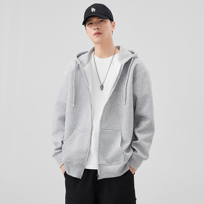 Style Heavyweight Casual Loose Zip-Up Hooded Sweatshirt for Men