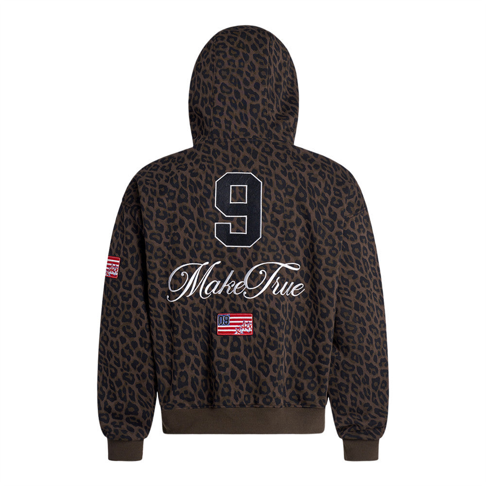 Leopard print hooded cardigan sweatshirt