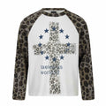 Streetwear Leopard Print Color-Blocked Shoulder Long Sleeve T-Shirt for Men