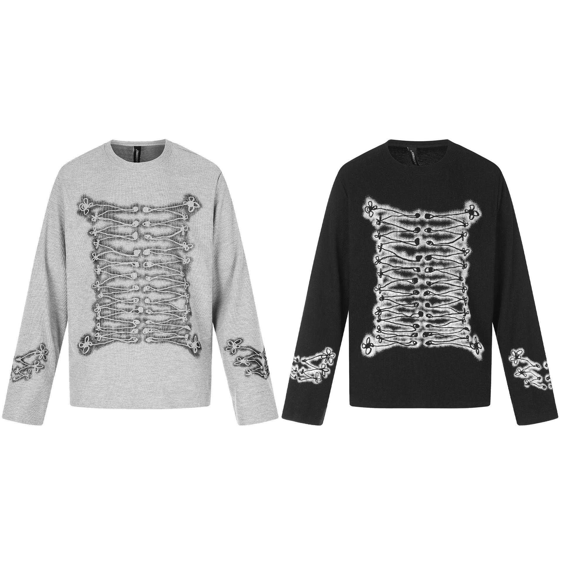 Printed Floral Long Sleeve Royal Court Style Loose Fit T-Shirt