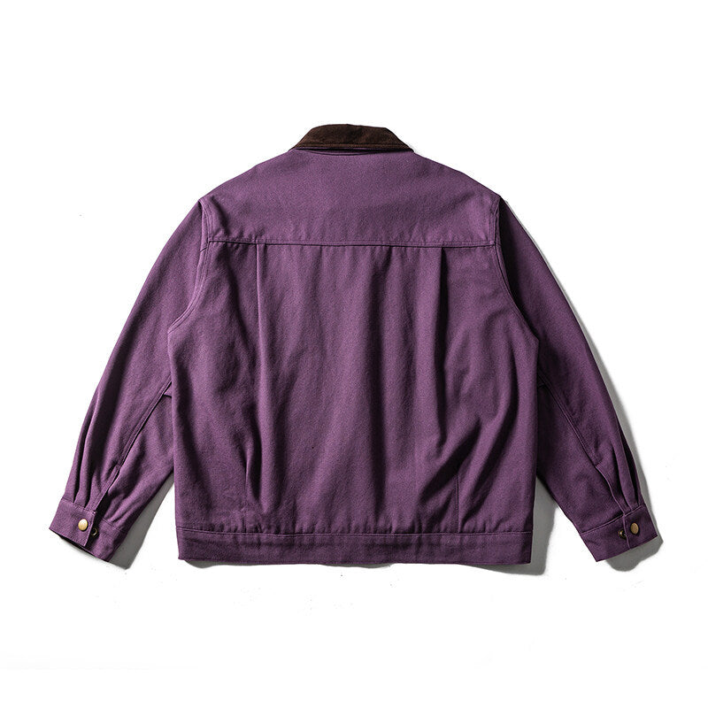 Trendy Collar Color Block Embroidery Large Pocket Work Jacket Men