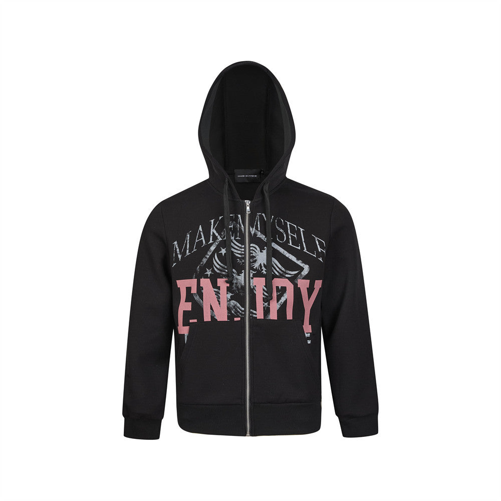 Letter printed hooded cardigan sweatshirt